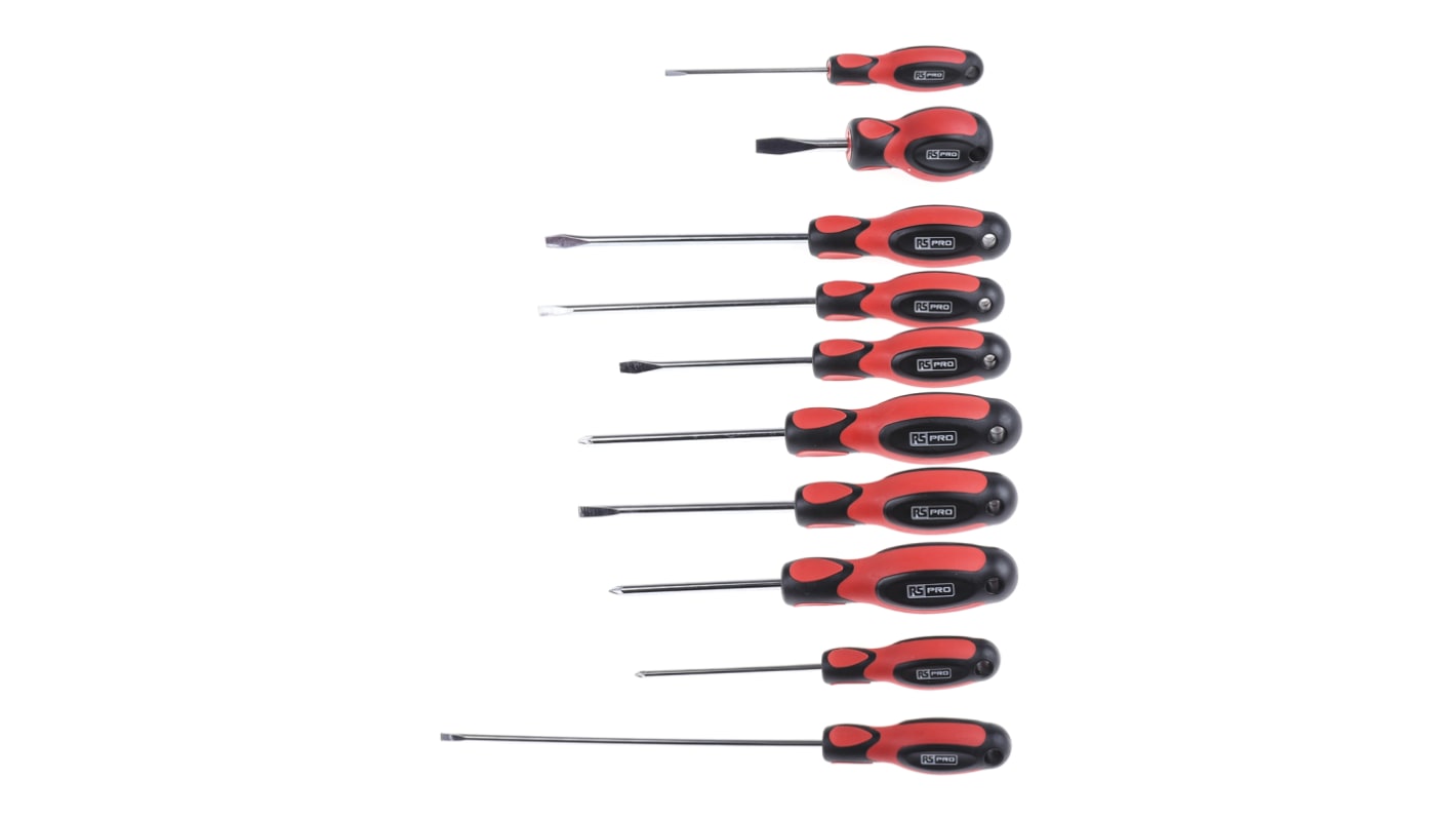 RS PRO Pozidriv; Slotted Screwdriver Set, 10-Piece