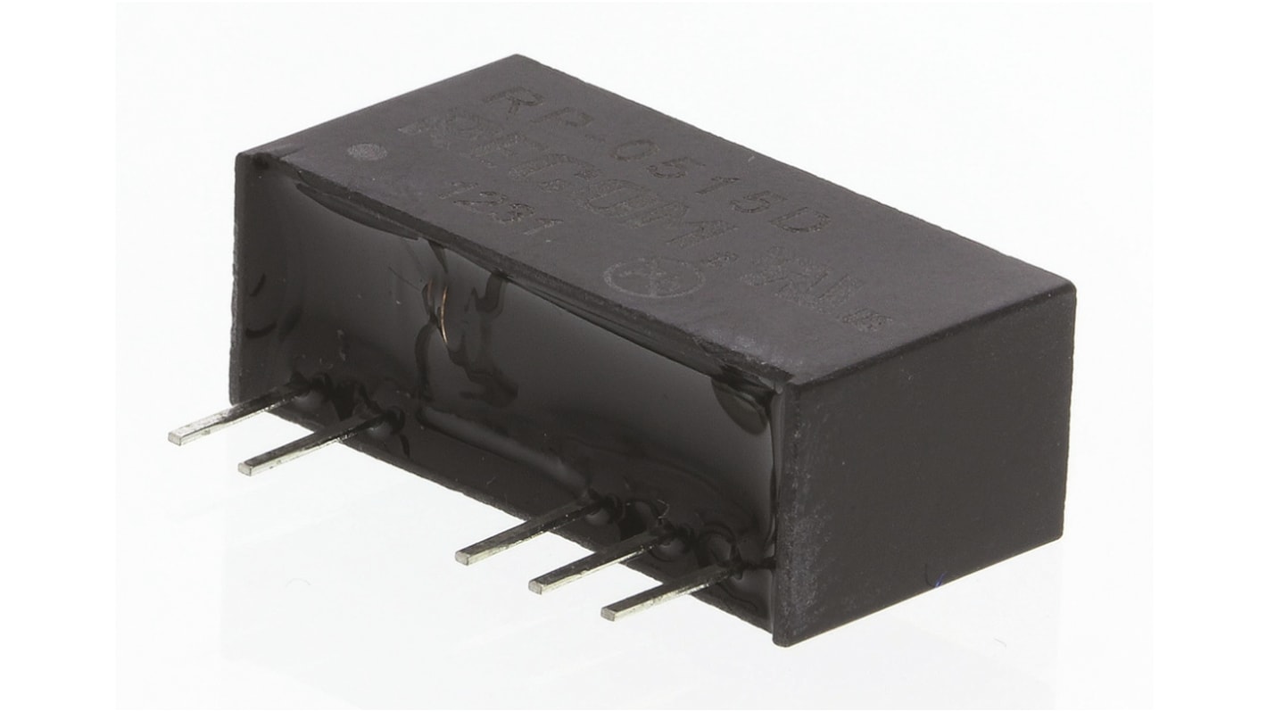 Recom RP DC-DC Converter, ±15V dc/ ±33mA Output, 4.5 → 5.5 V dc Input, 1W, Through Hole, +85°C Max Temp -40°C