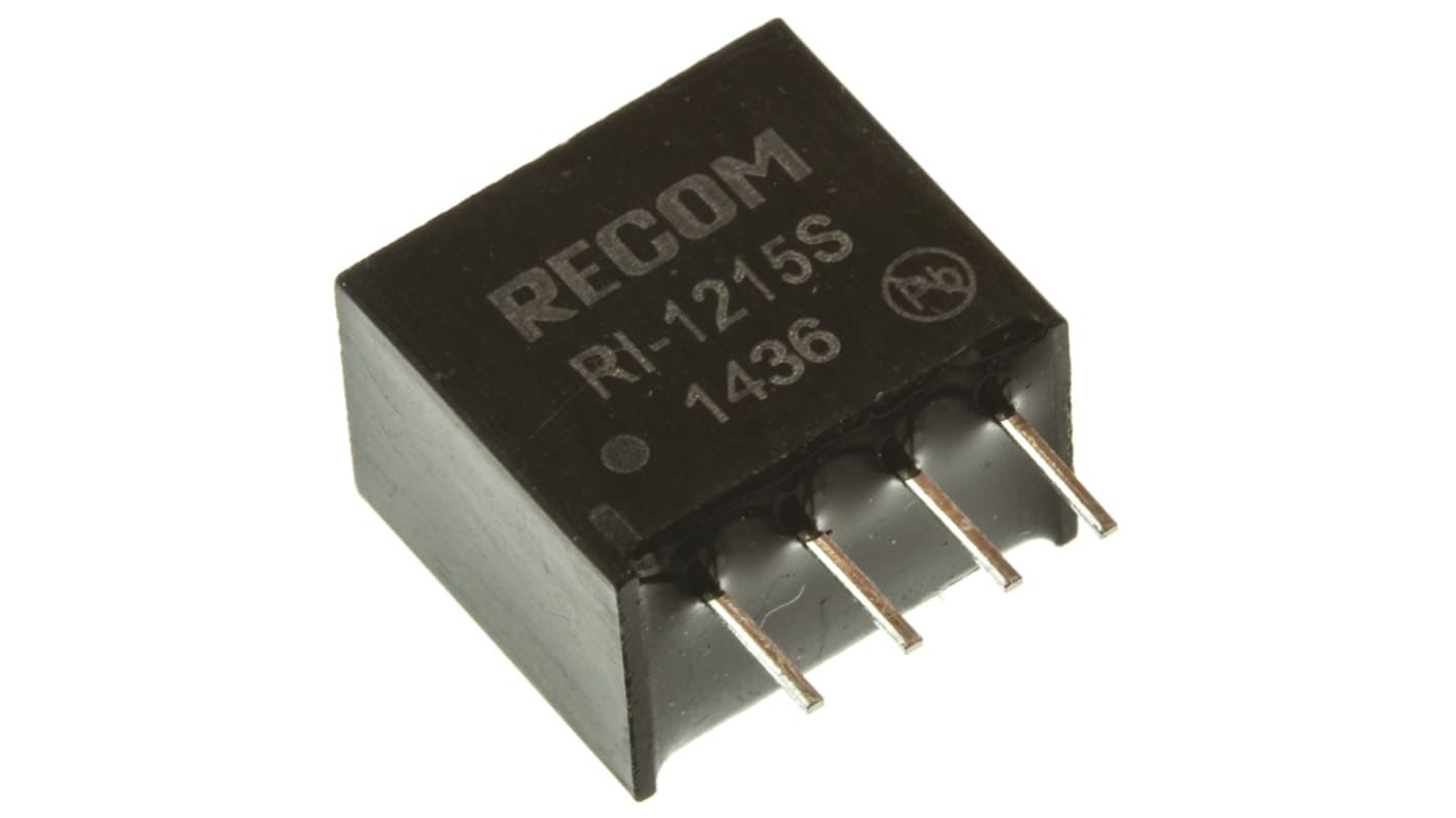 Recom DC-DCコンバータ Vout：15V dc 10.8 → 13.2 V dc, 2W, RI-1215S