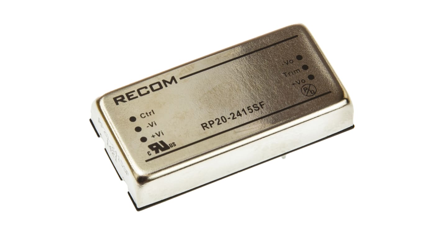 Recom DC-DC átalakító, KI: 15V dc, 1.33A / 20W, BE: 18 → 36 V DC