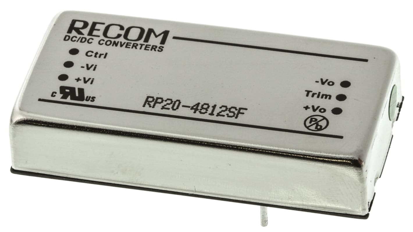 Recom DC-DCコンバータ Vout：12V dc 36 → 75 V dc, 20W, RP20-4812SF