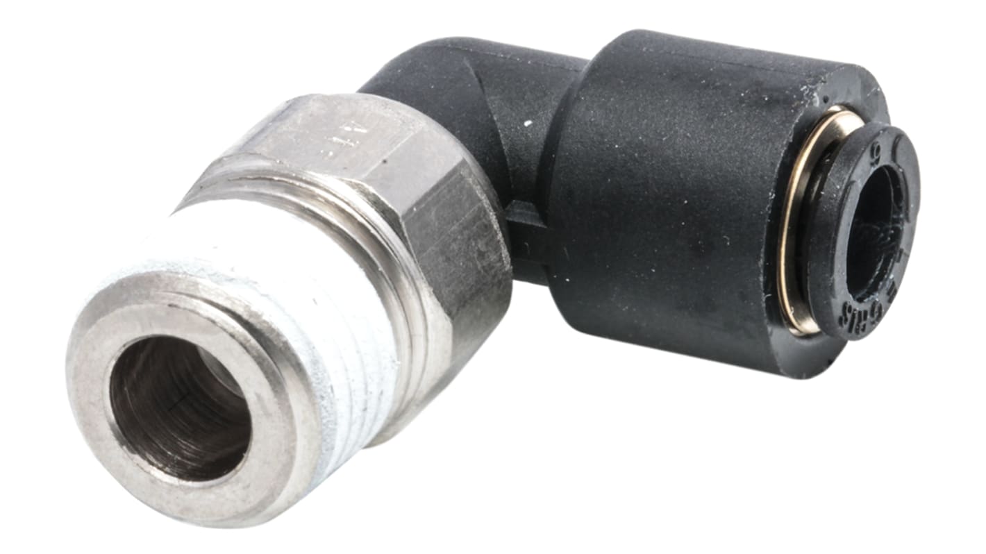 Legris LF3000 Series Elbow Threaded Adaptor, R 1/4 Male to Push In 6 mm, Threaded-to-Tube Connection Style