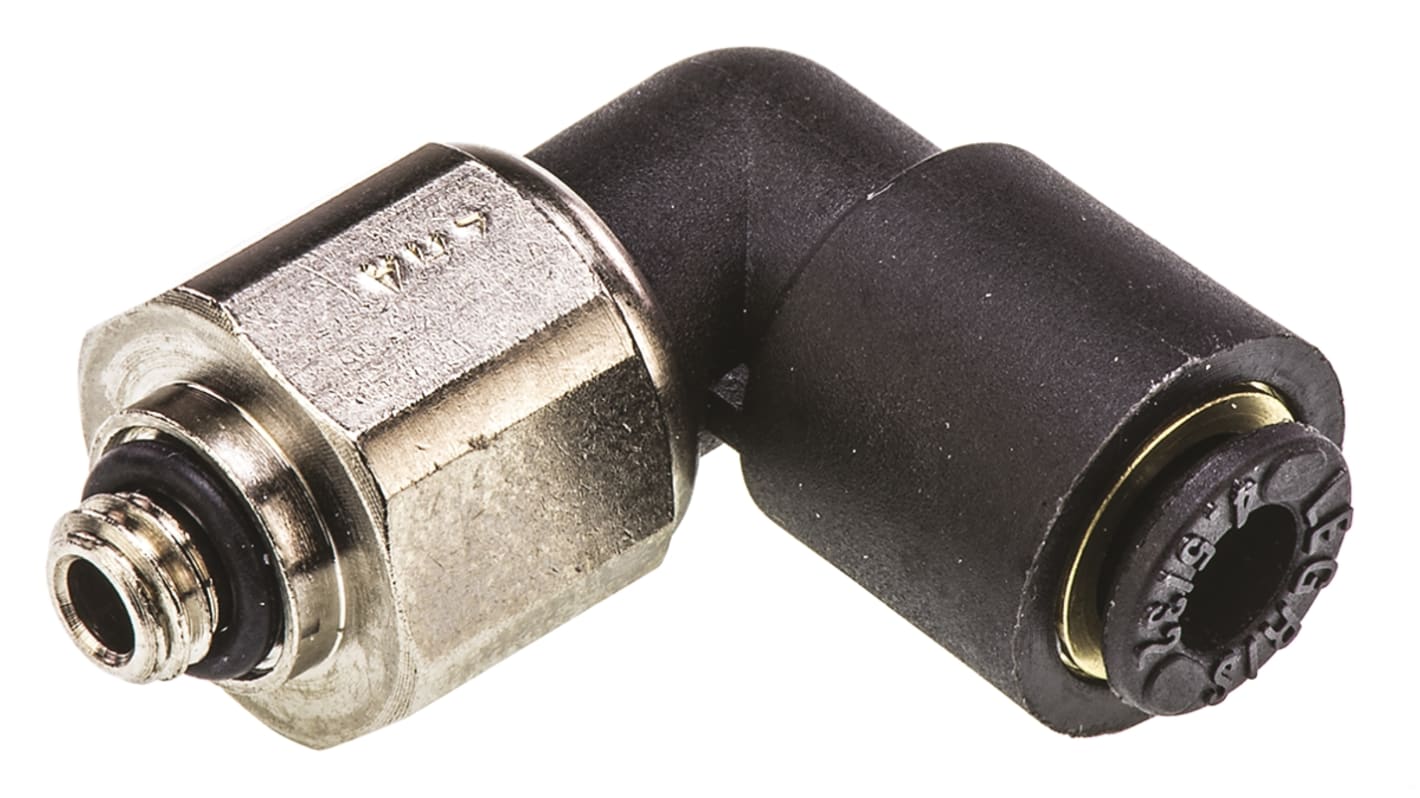 Legris LF3000 Series Elbow Threaded Adaptor, M5 Male to Push In 4 mm, Threaded-to-Tube Connection Style