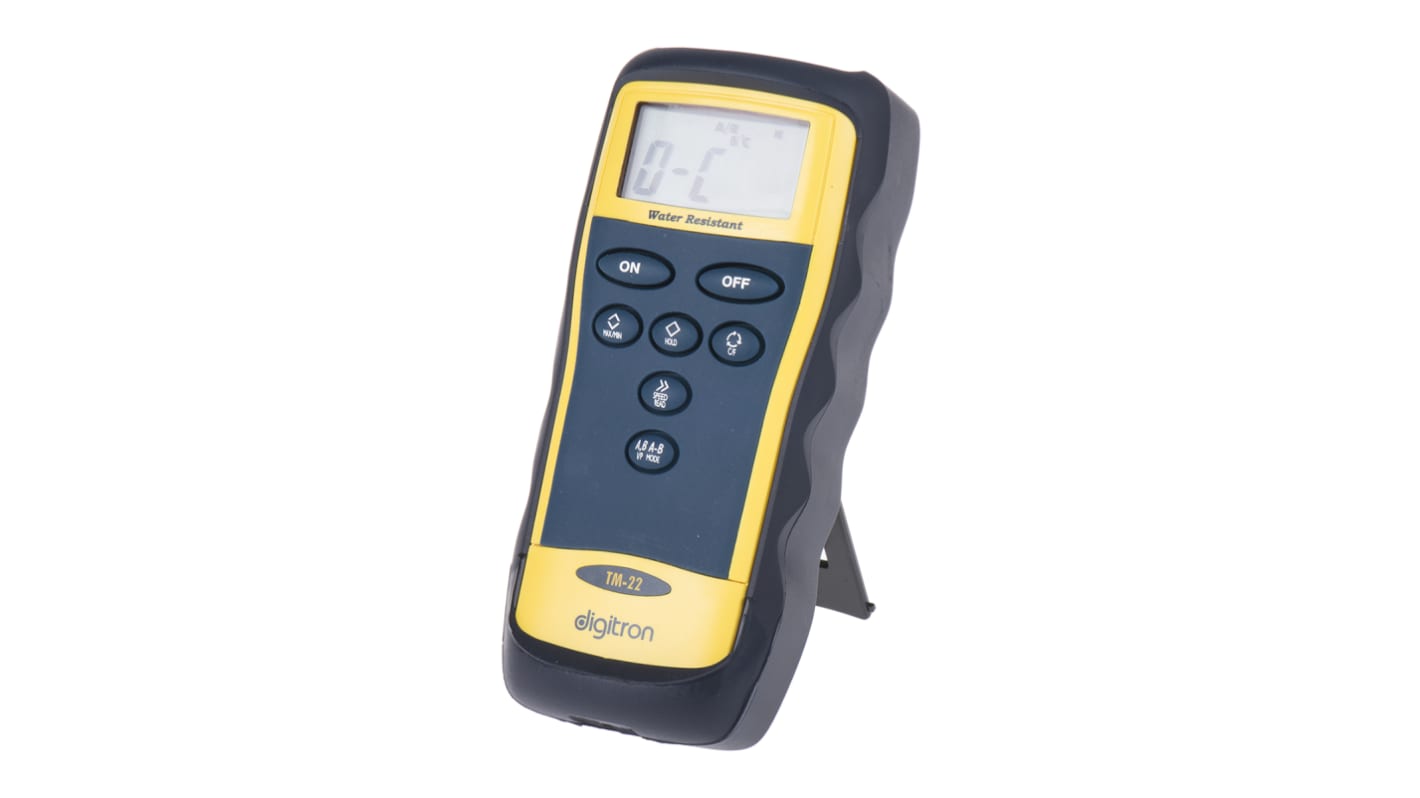 Digitron Digital Thermometer, TM22, Handheld, 2-Kanal bis +1350°C ±0,2 °C max, Messelement Typ K, , DKD/DAkkS-kalibriert