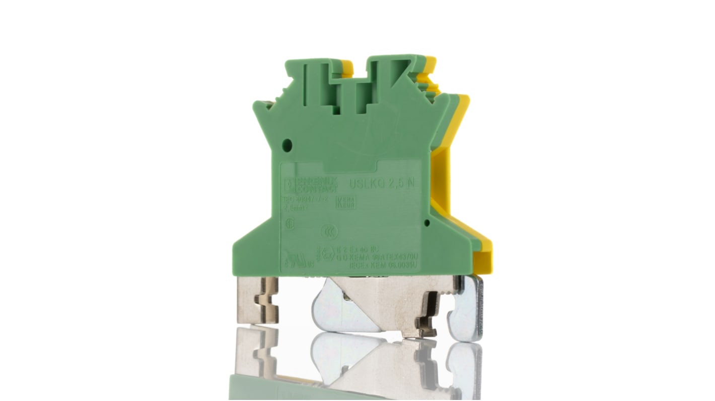 Bloc de mise à la terre modulaire Rail DIN, 2 voies , raccordement A visser, 24 → 12 AWG, Vert/Jaune