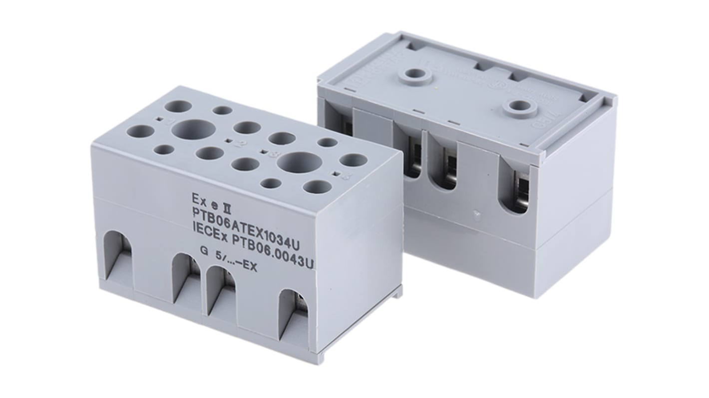 Phoenix Contact UK Series G 5/ 4-EX Non-Fused Terminal Block, 4-Way, 30A, 24 → 12 AWG Wire, Screw Down