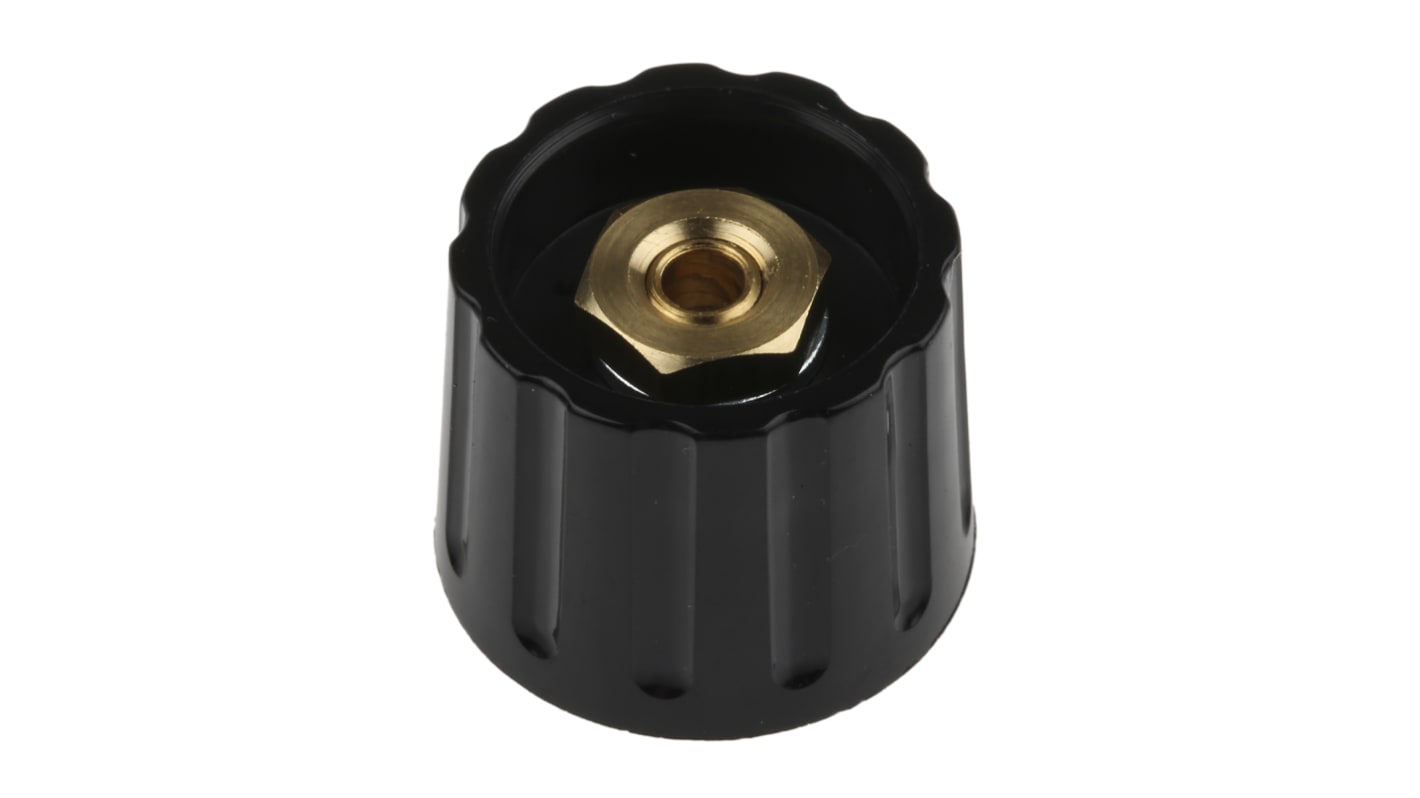 RS PRO Fekete Potenciométer gomb, 6.4mm tengellyel, forgatógomb Ø: 21.3mm Hornyos