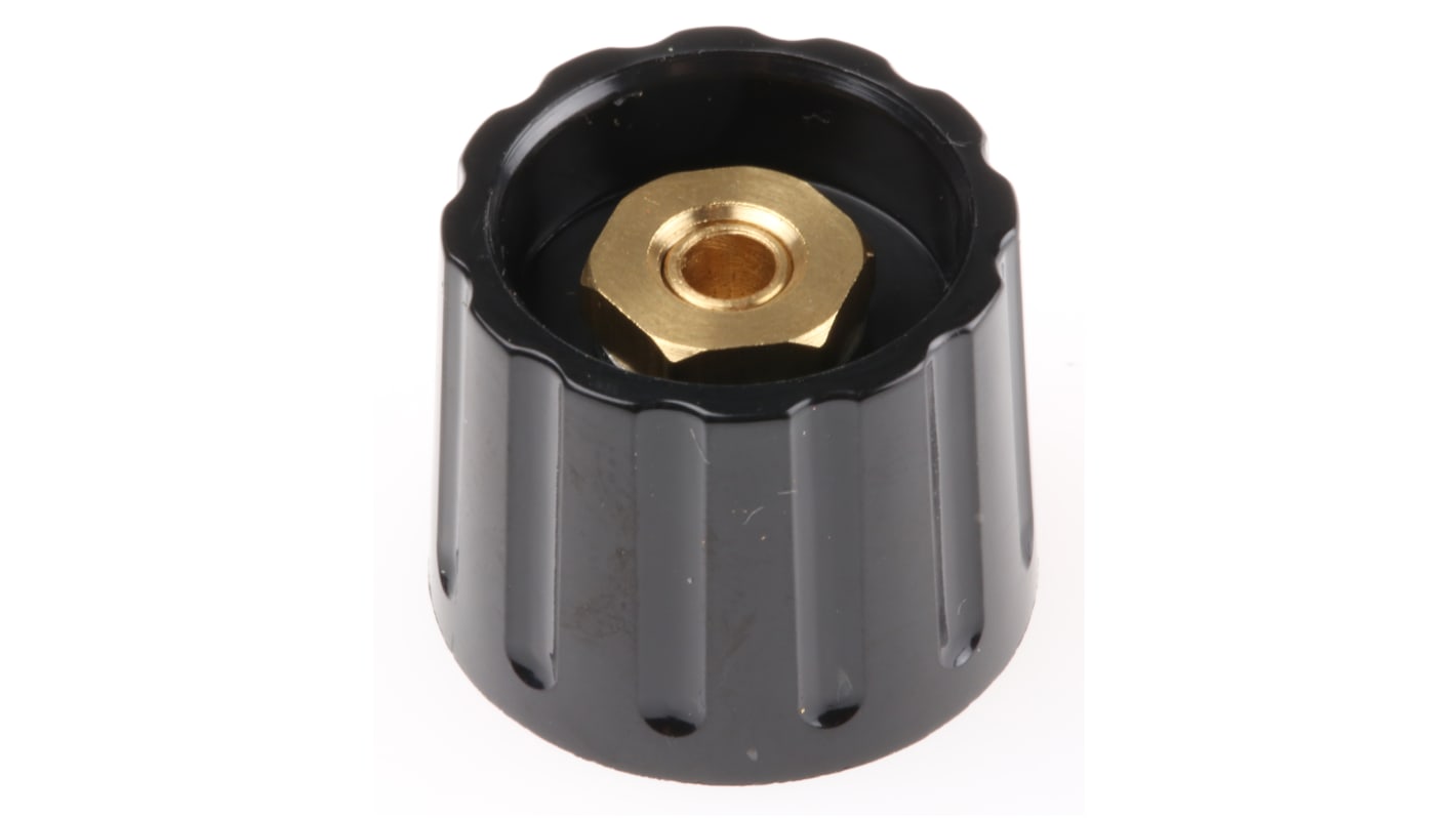 RS PRO 21.3mm Black Potentiometer Knob for 6mm Shaft