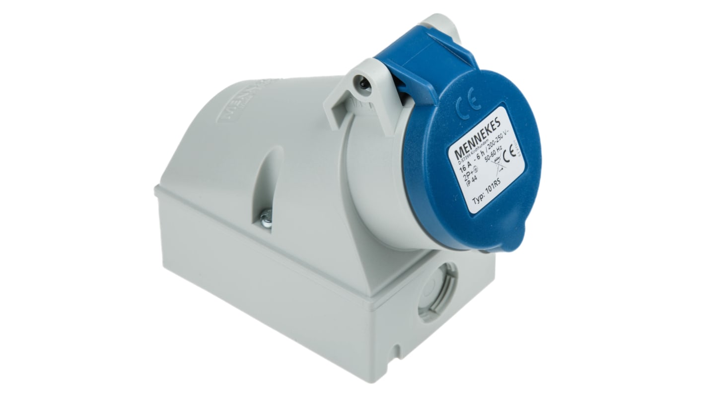 MENNEKES IP44 Blue Wall Mount 3P Right Angle Socket, Rated At 16A, 230 V