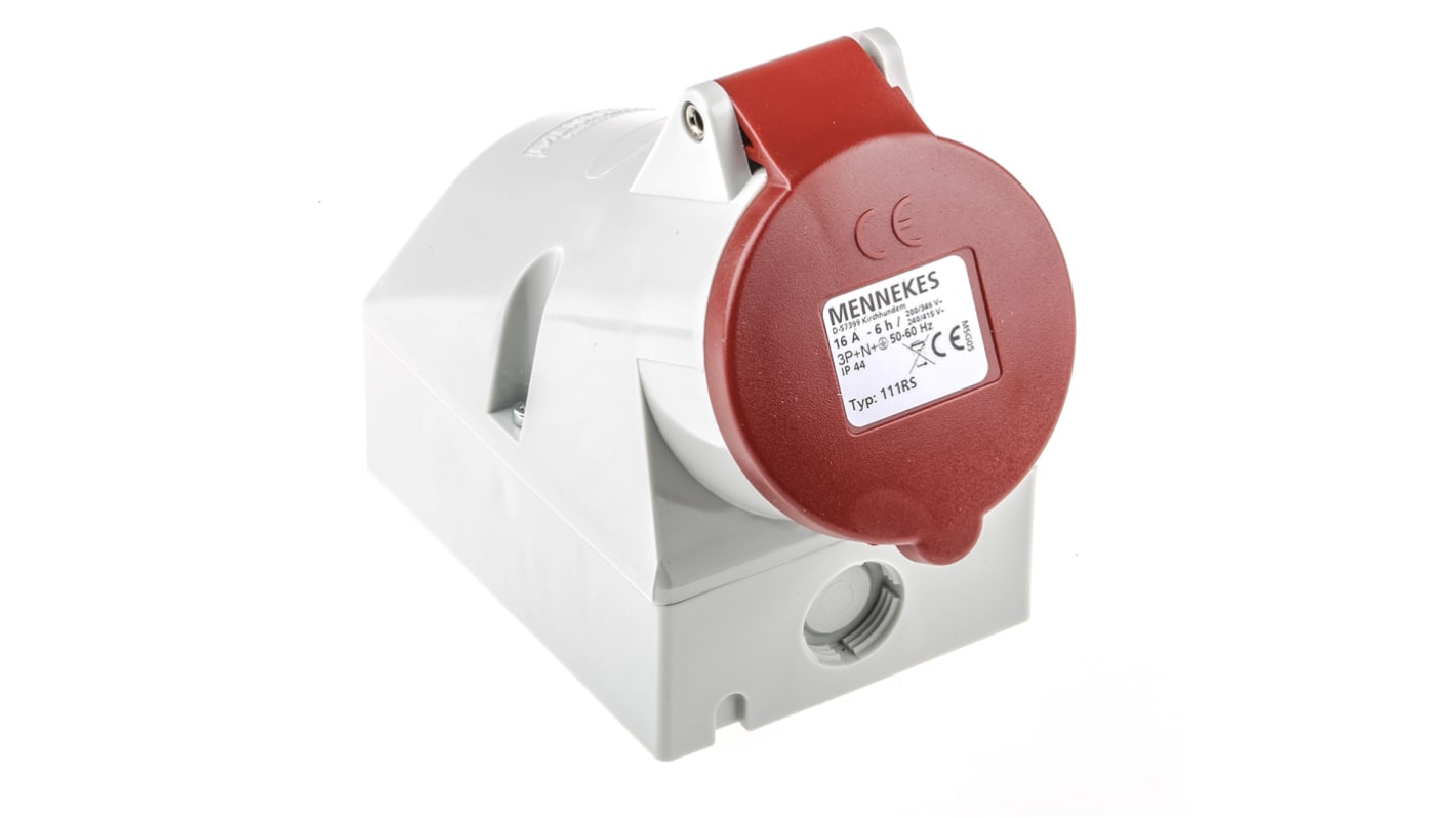 MENNEKES IP44 Red Wall Mount Right Angle Socket, Rated At 16A, 415 V