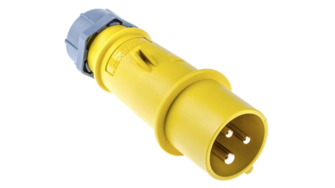 MENNEKES, AM-TOP IP44 Yellow Cable Mount 3P Industrial Power Plug, Rated At 16A, 110 V