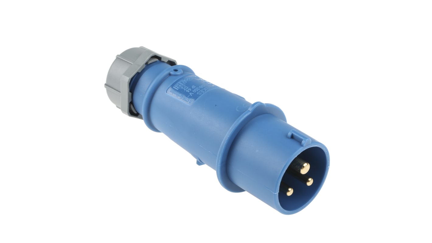 Conector de potencia industrial Macho, Formato 3P, Orientación Recto, AM-TOP, Azul, 230 V, 16A, IP44