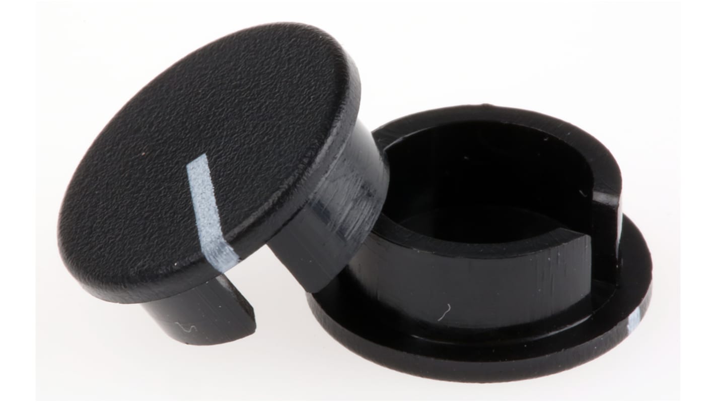 RS PRO 19mm Black Potentiometer Knob Cap for 6.4mm Shaft