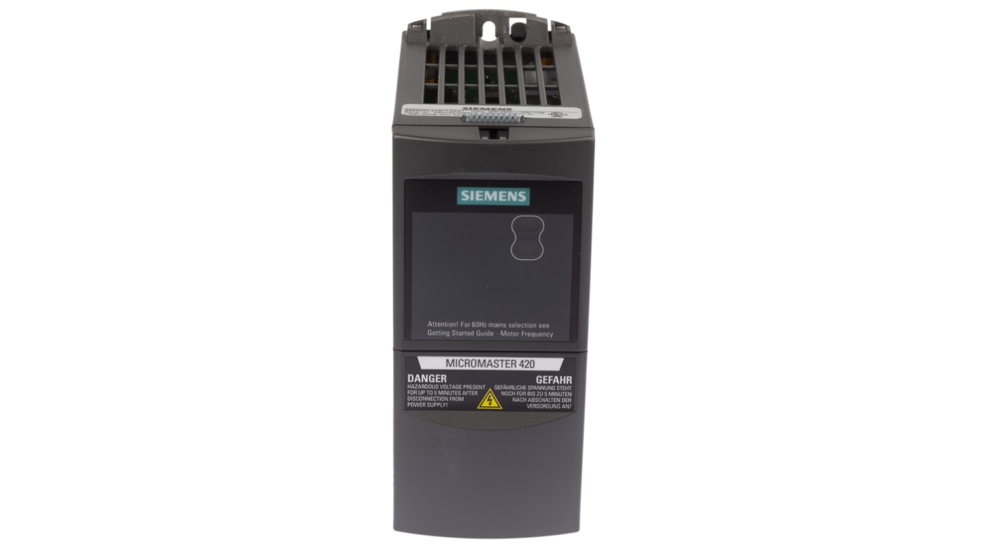 Měnič kmitočtu, řada: MICROMASTER 420 0.75 kW 0 → 550Hz 8.2 A 230 V AC IP20, pro použití s: AC Motors Siemens