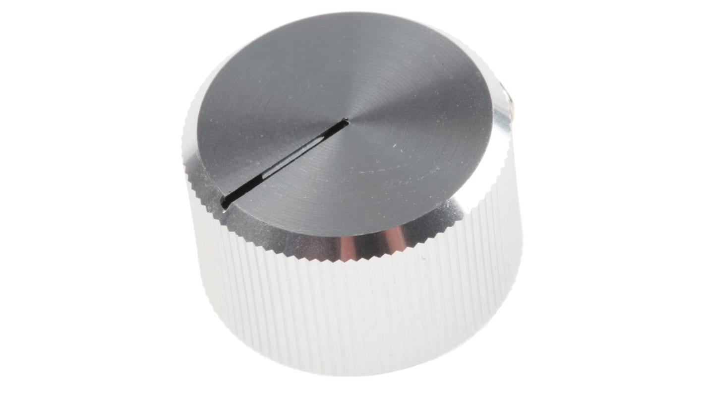 RS PRO 20mm Silver Potentiometer Knob for 6.4mm Shaft Splined