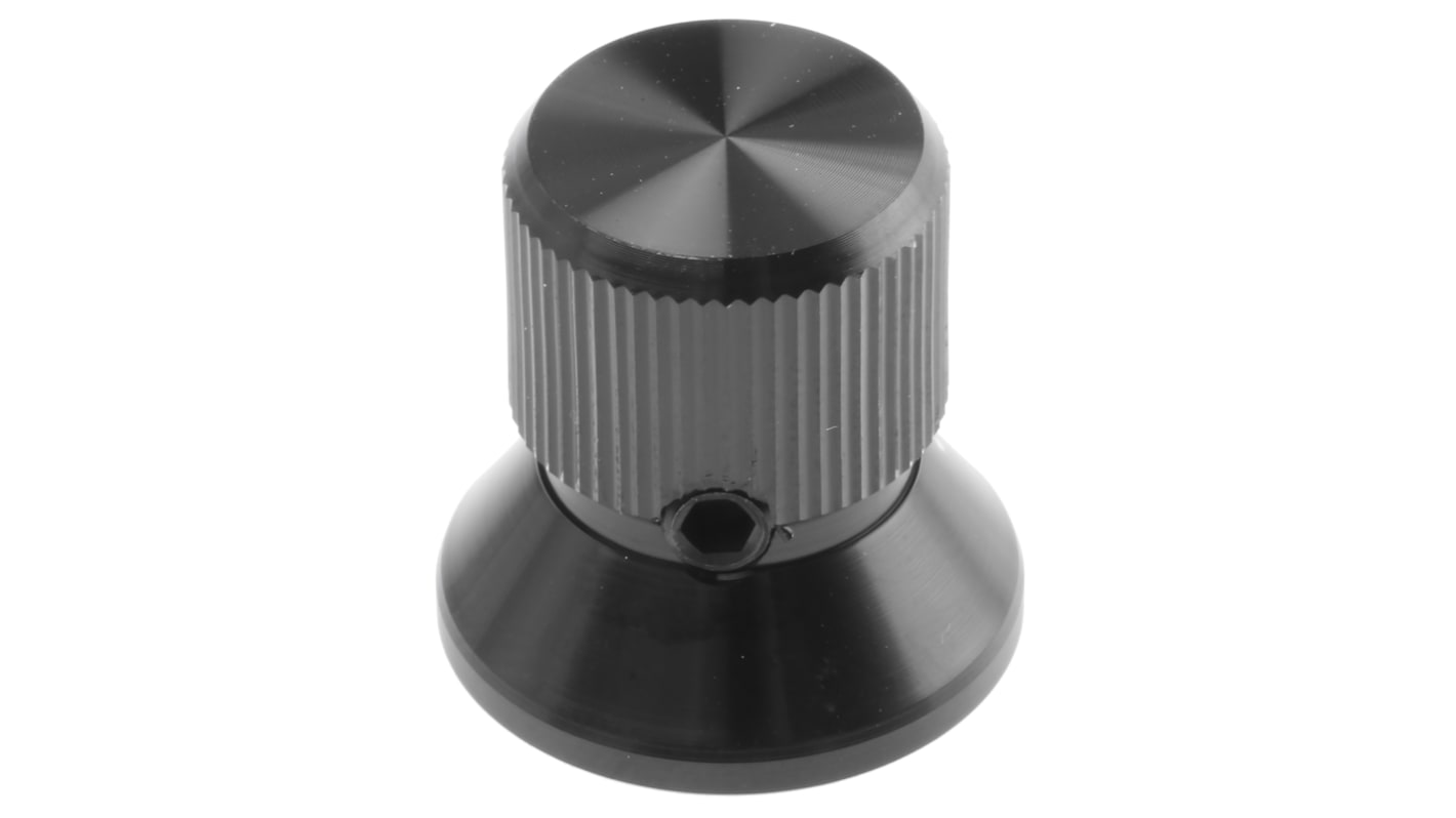 Mando de potenciómetro RS PRO 16mm, eje 6.4mm, diámetro 19mm, Color Negro, indicador Negro Circular