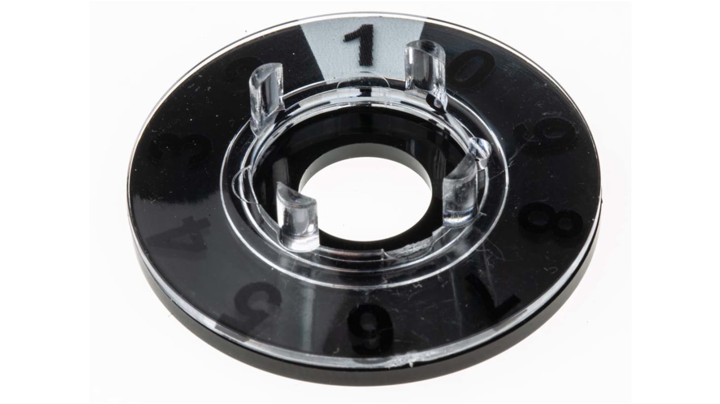 Dial del potenciometro RS PRO, eje 6.35mm, diámetro 21mm, Color Negro, indicador Blanco