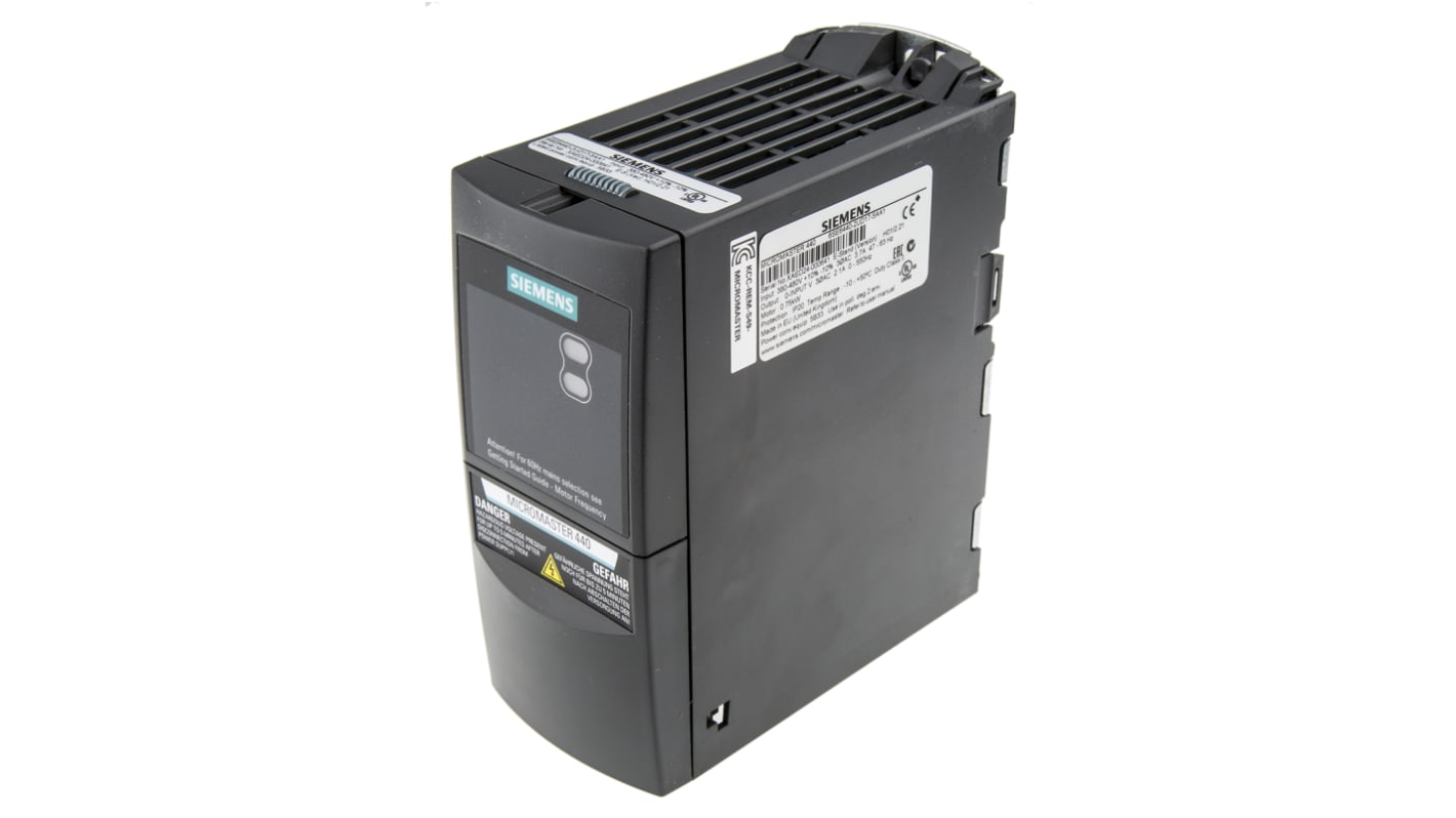 Měnič kmitočtu, řada: MICROMASTER 440 0.75 kW 0 → 550Hz 3.7 A 400 V AC IP20, pro použití s: AC Motors Siemens