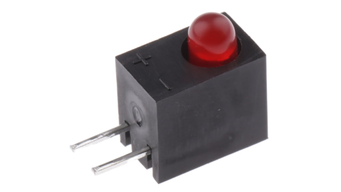 Indicador LED para PCB a 90º Kingbright Rojo, λ 625 nm, 1 LED, 2,5 V, 60 °, dim. 8.75 x 4.6 x 7.3mm, mont. pasante