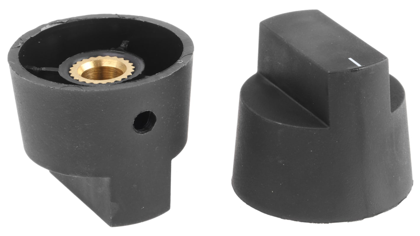 RS PRO Fekete Potenciométer gomb Fehér színű jelzőfénnyel 9mm, 6.4mm tengellyel, forgatógomb Ø: 28mm