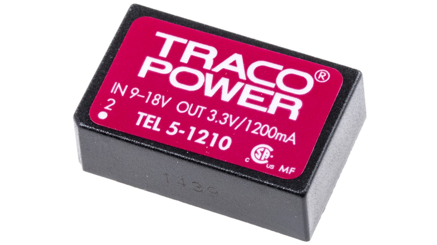 Convertisseur DC-DC TRACOPOWER, TEL 5, Montage traversant, 5W, 1 sortie, 3.3V c.c., 1.2A