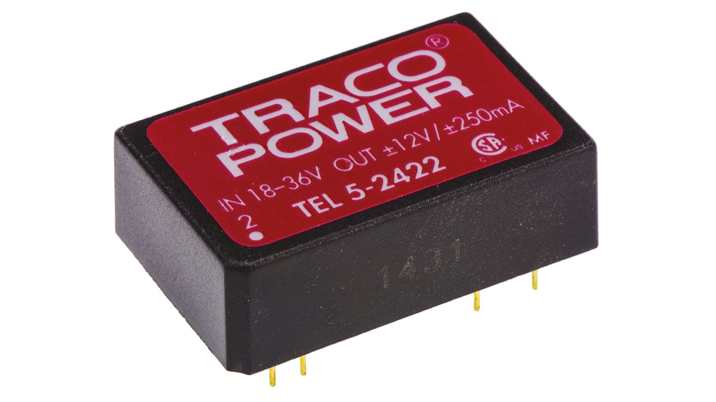 Przetwornica DC-DC, 5W, Uwe 18 → 36 V DC, Uwy ±12V dc, Iwy ±250mA, TRACOPOWER