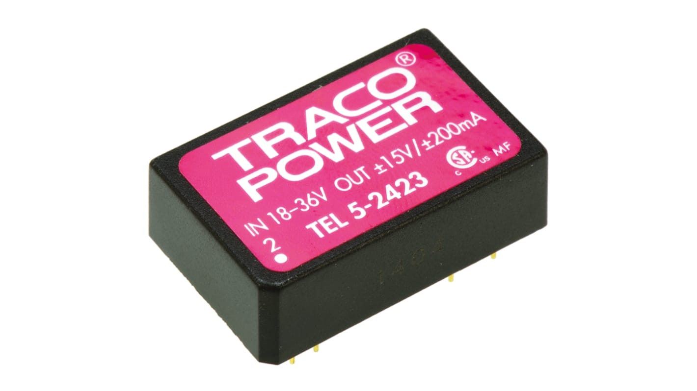 TRACOPOWER TEL 5 DC/DC-Wandler 5W 24 V dc IN, ±15V dc OUT / ±200mA Durchsteckmontage 1.5kV dc isoliert