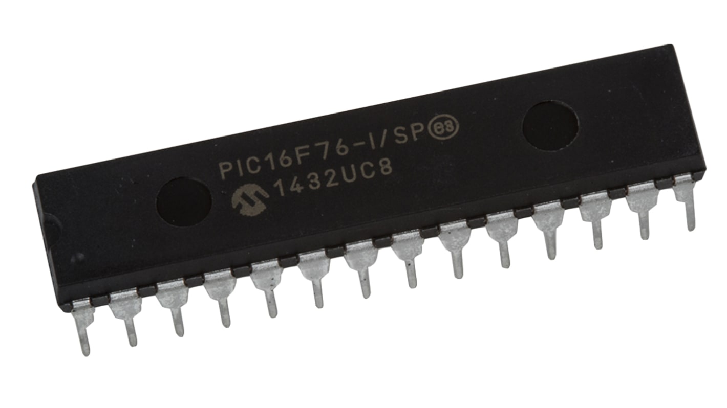 Microcontrolador Microchip PIC16F76-I/SP, núcleo PIC de 8bit, RAM 368 B, 20MHZ, SPDIP de 28 pines
