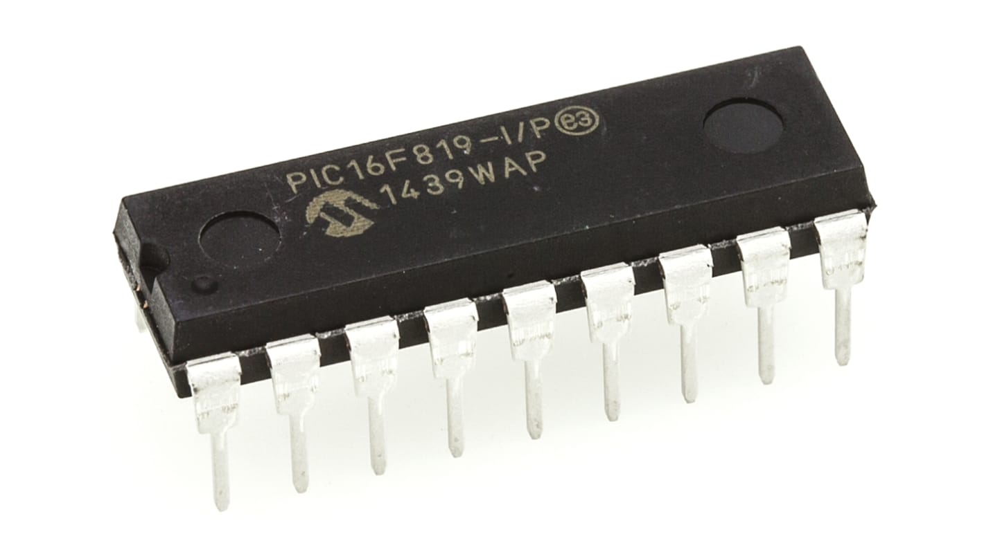 Microcontrolador Microchip PIC16F819-I/P, núcleo PIC de 8bit, RAM 256 B, 20MHZ, PDIP de 18 pines