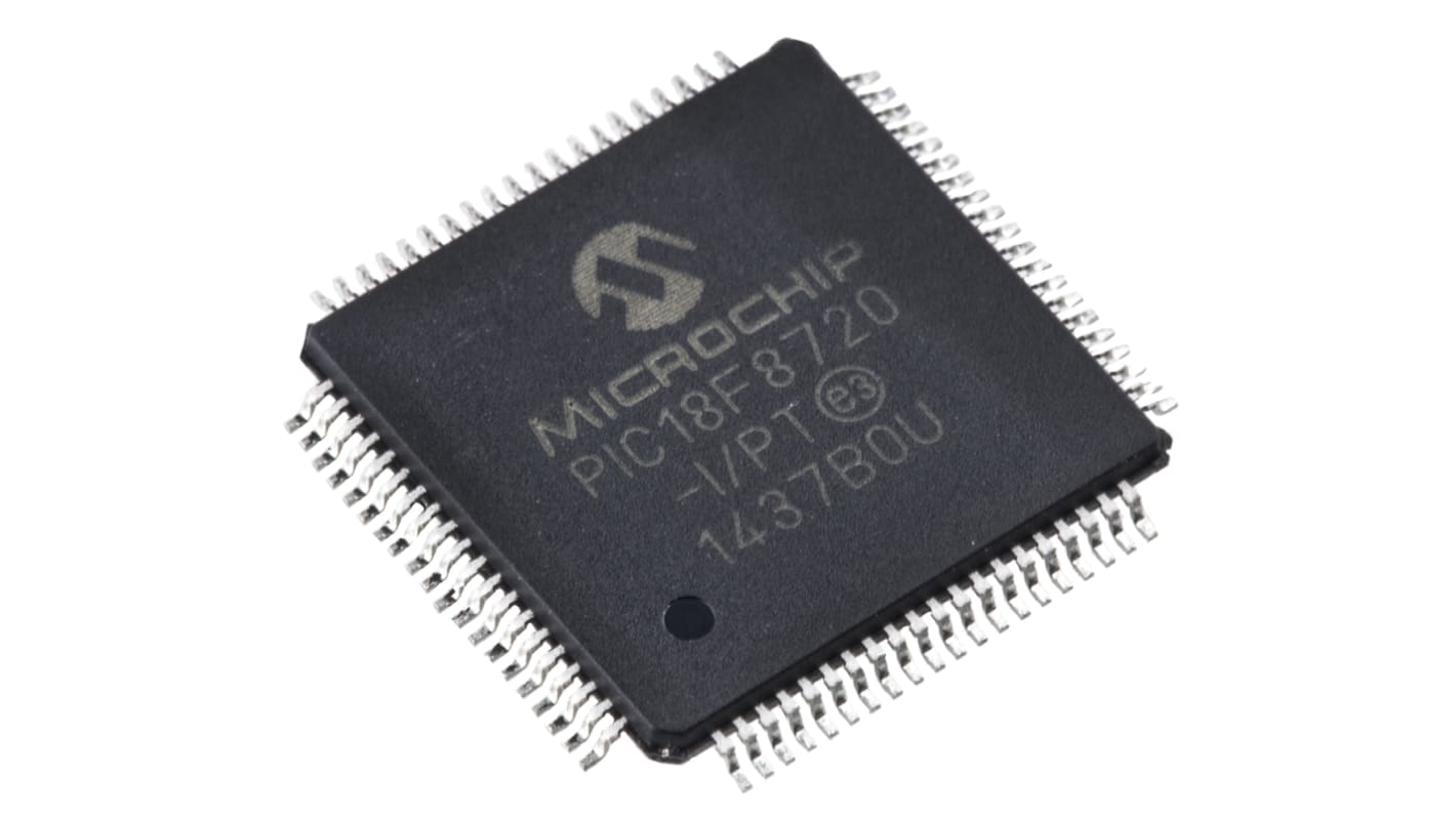Microchip PIC18F8720-I/PT, 8bit PIC Microcontroller, PIC18F, 25MHz, 1.024 kB, 128 kB Flash, 80-Pin TQFP