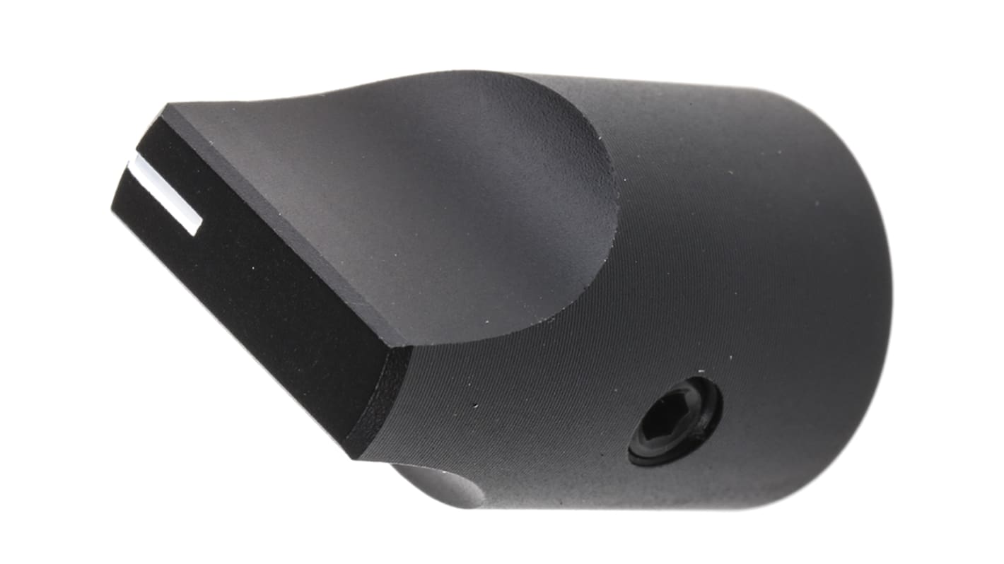 Mando de potenciómetro RS PRO 16.3mm, eje 6mm, diámetro 16.4mm, Color Negro, indicador Blanco