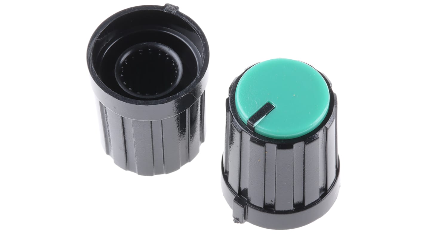 RS PRO 13.3mm Black Potentiometer Knob for 6mm Shaft Splined