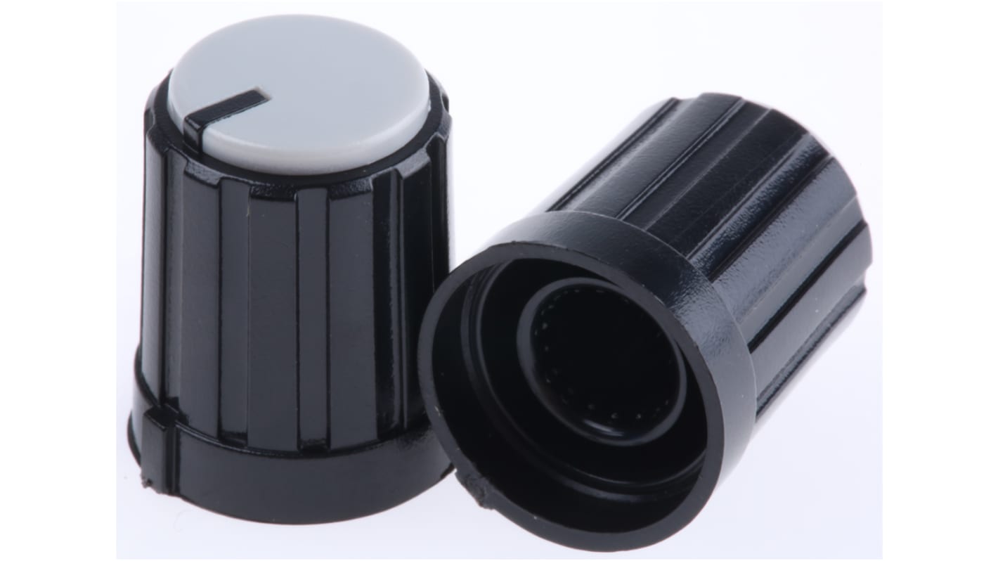 RS PRO 13.3mm Black Potentiometer Knob for 6mm Shaft Splined