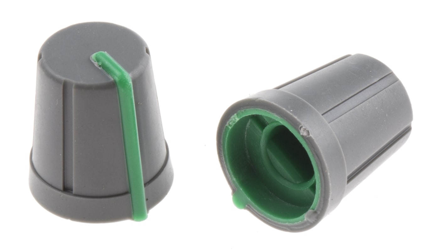 RS PRO Szürke Potenciométer gomb Zöld színű jelzőfénnyel 11.4mm, 6mm tengellyel, forgatógomb Ø: 13mm D-alakú