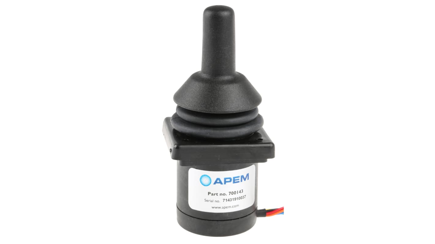 APEM Joystick, 2-Achsen Potenziometrisch / 10 mA @ 15 V, IP 65 Griff Typ Knopf