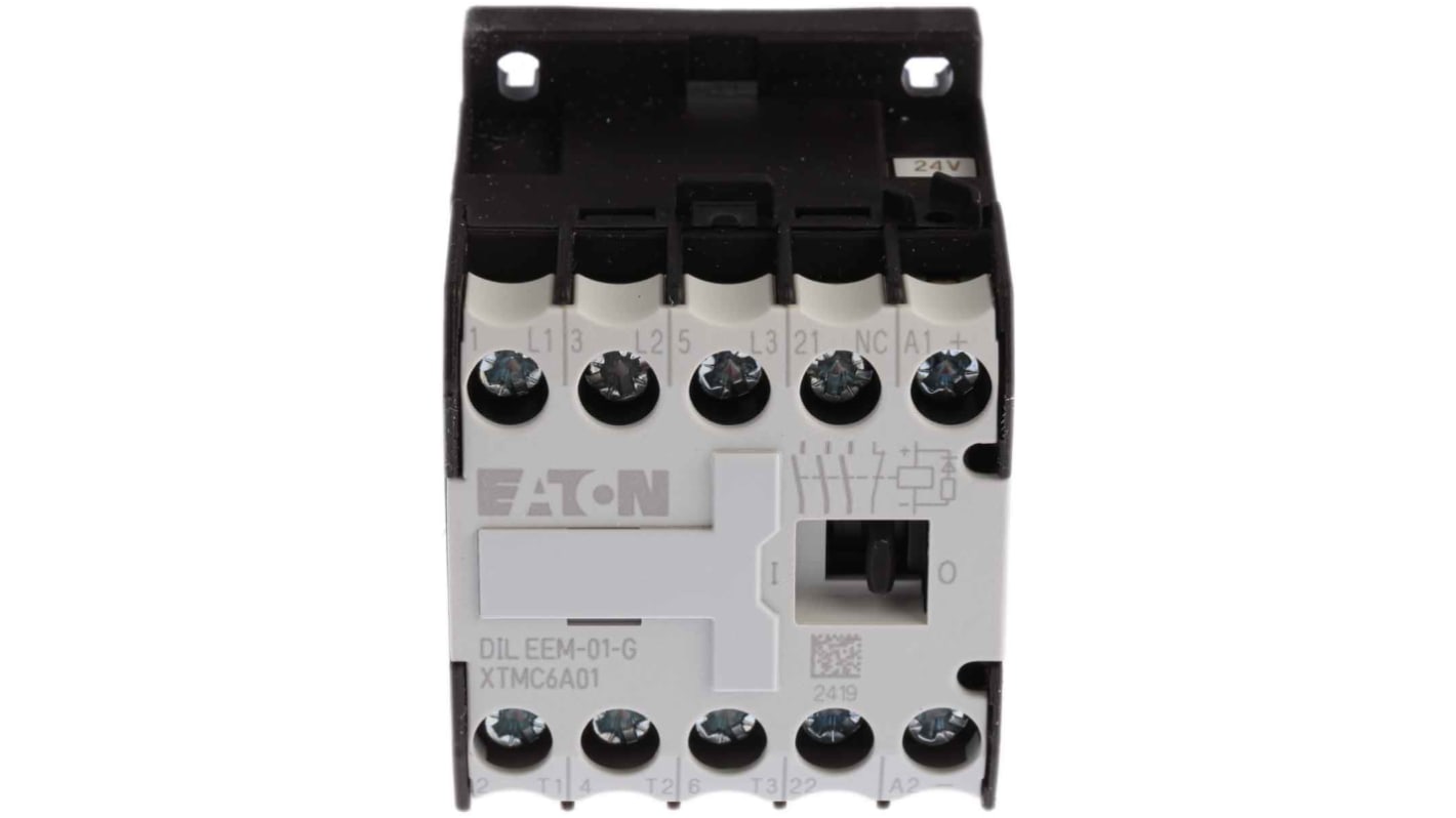 Eaton Contactor, 24 V dc Coil, 1-Pole, 6.6 A, 3 kW, 3NO, 690 V ac