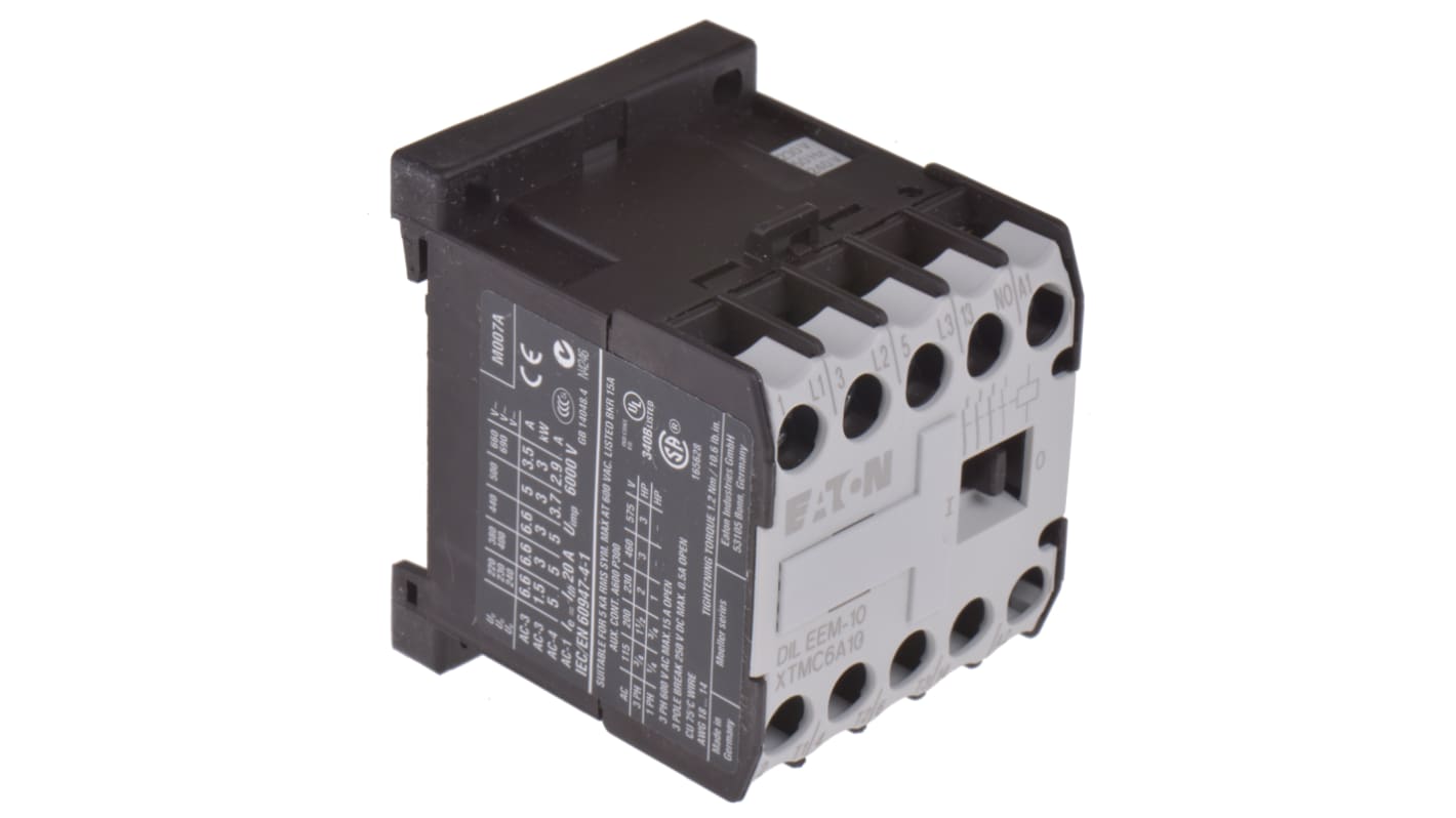 Eaton Contactor, 230 V ac Coil, 1-Pole, 6.6 A, 3 kW, 3NO, 400 V ac