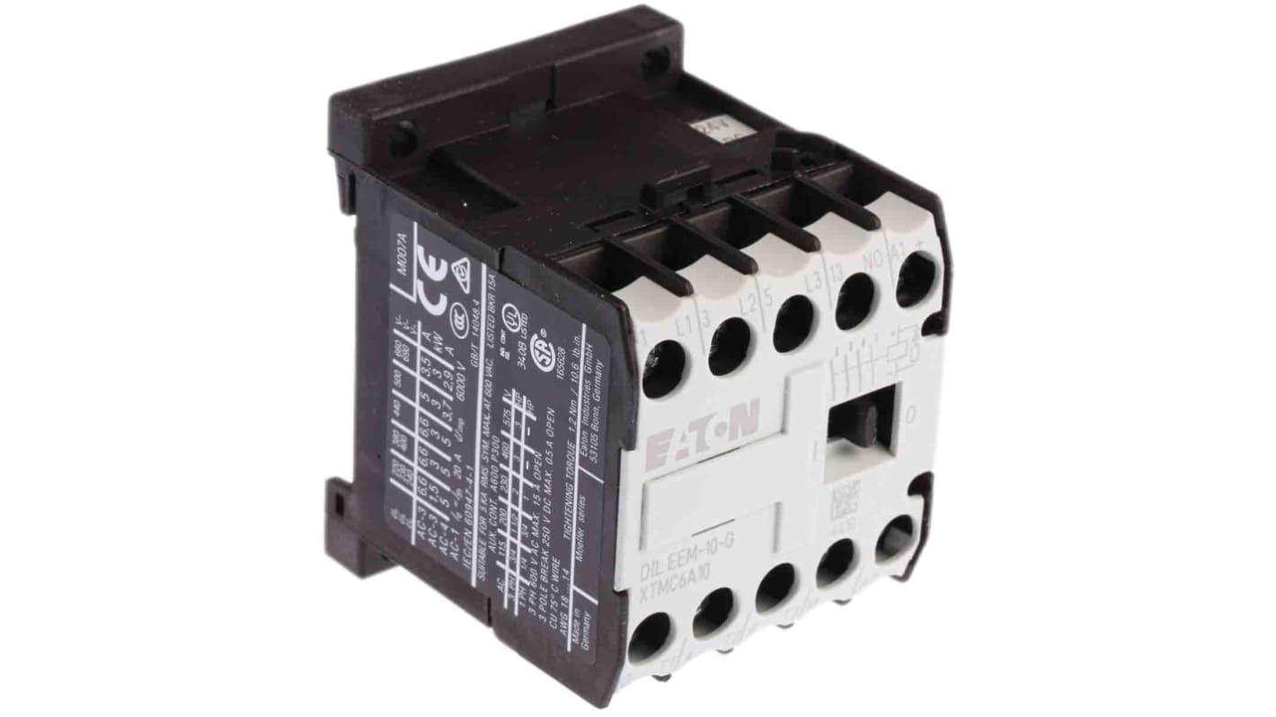 Eaton Contactor, 24 V dc Coil, 3-Pole, 6.6 A, 3 kW, 3NO, 690 V ac