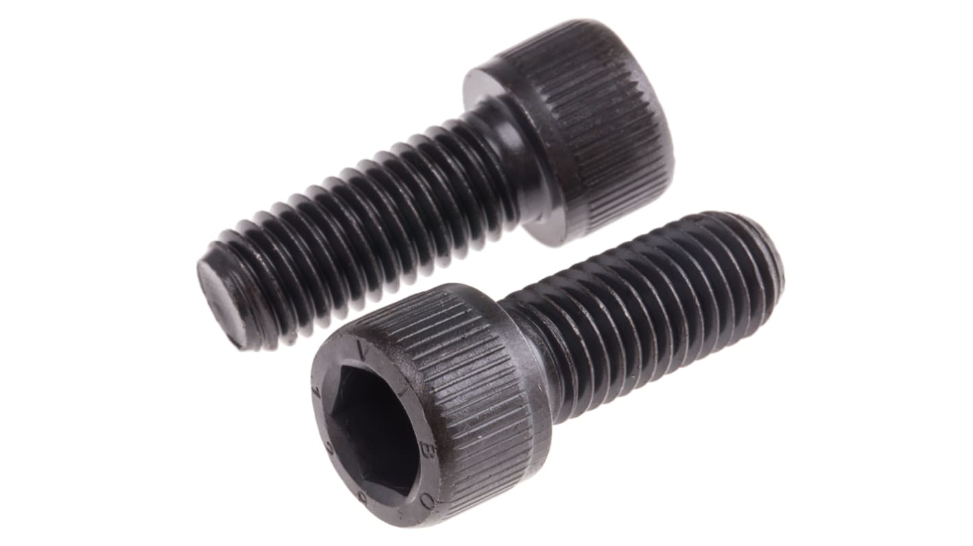 RS PRO M12 x 30mm Hex Socket Cap Screw Black, Self-Colour Steel