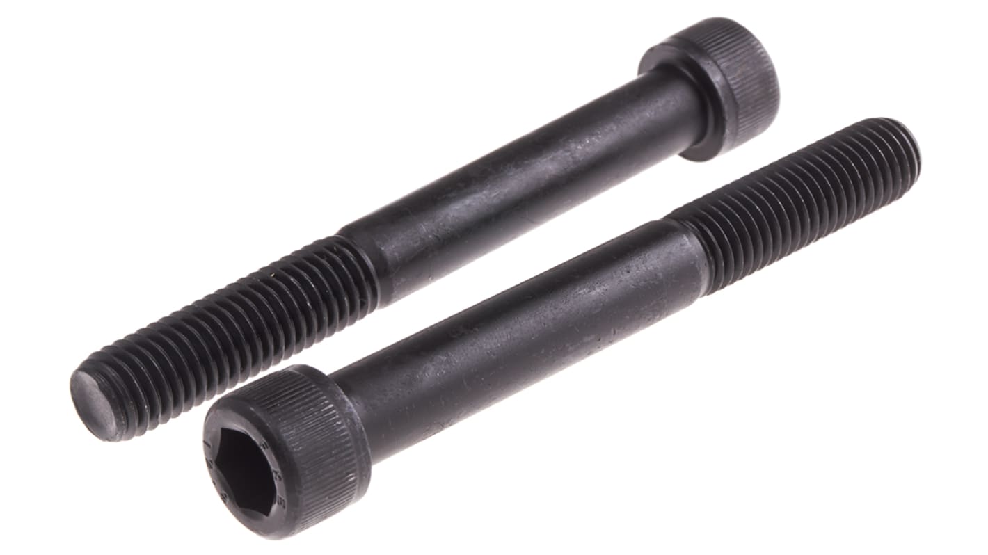 RS PRO M12 x 100mm Hex Socket Cap Screw Black, Self-Colour Steel