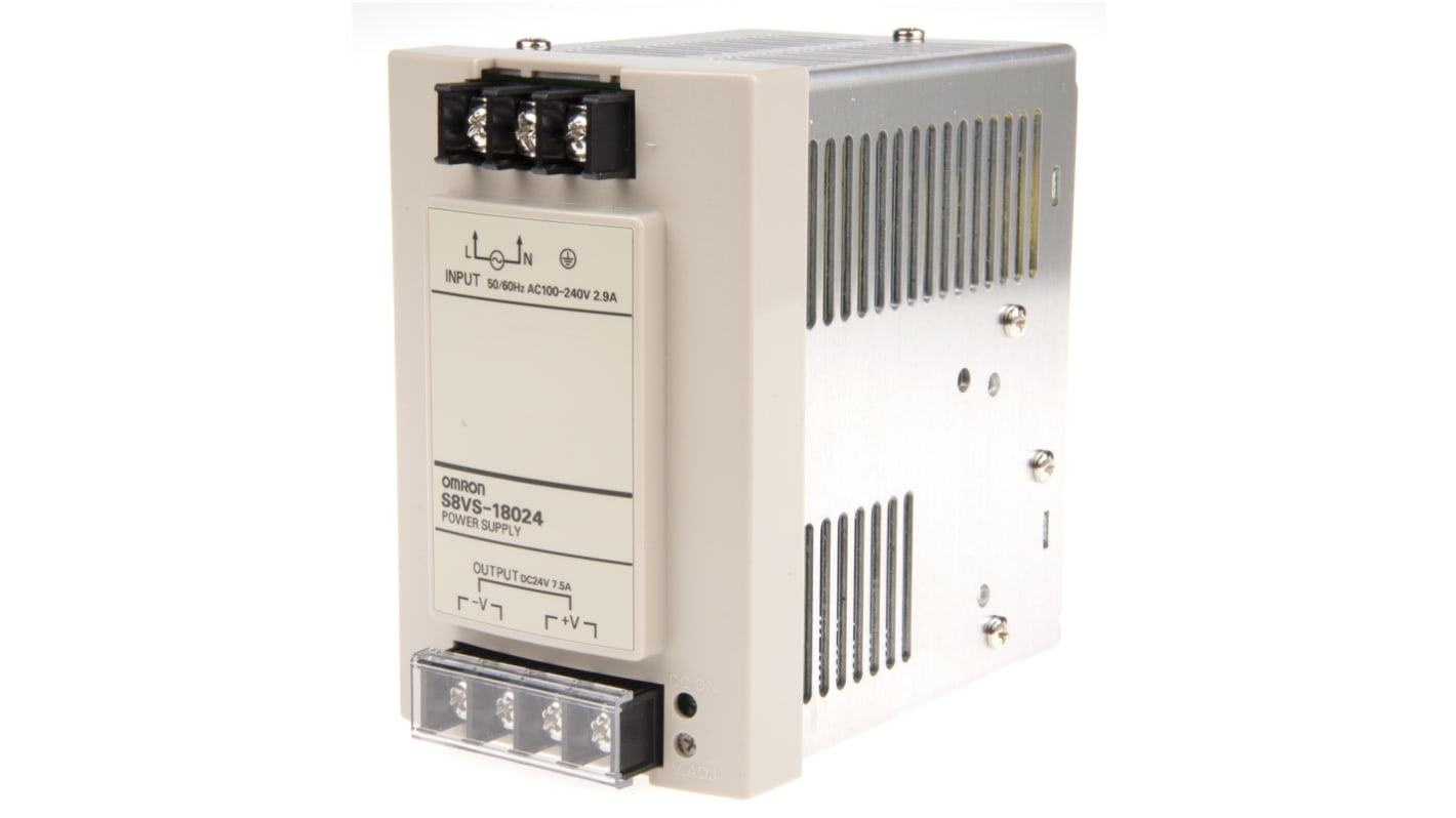 Omron S8VS Switched Mode DIN Rail Power Supply, 85 → 264V ac ac Input, 24V dc dc Output, 7.5A Output, 180W