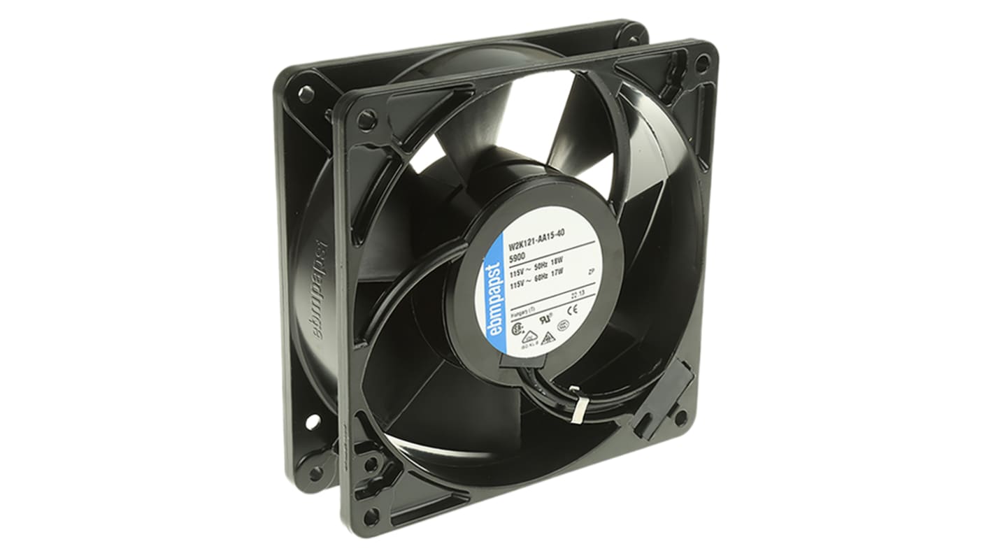 ebm-papst 5900 Series Axial Fan, 115 V ac, AC Operation, 206m³/h, 17W, 148mA Max, 127 x 127 x 38mm