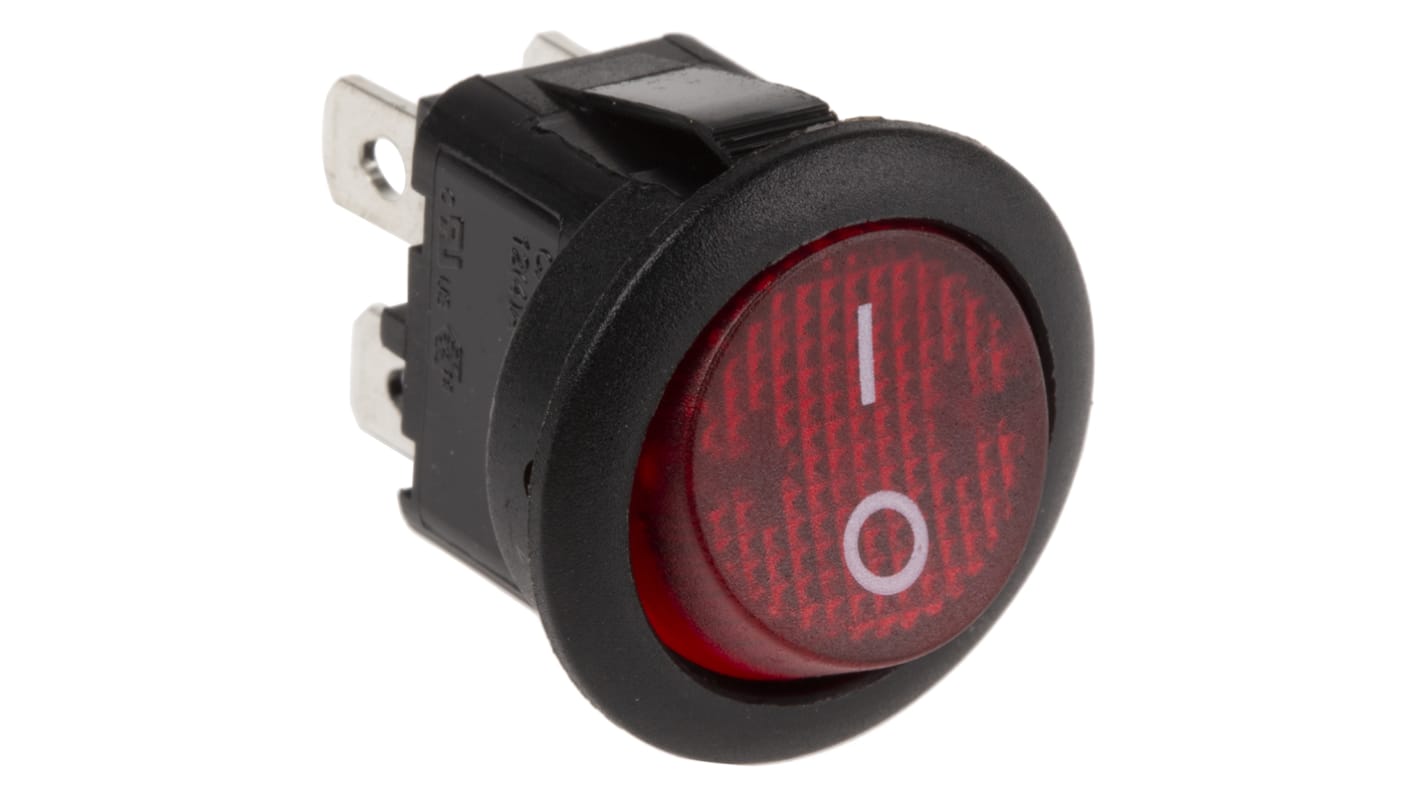 Interruptor de balancín, MR210R5LBR, Contacto DPST, On-Off, 12 A, Iluminado, Rojo