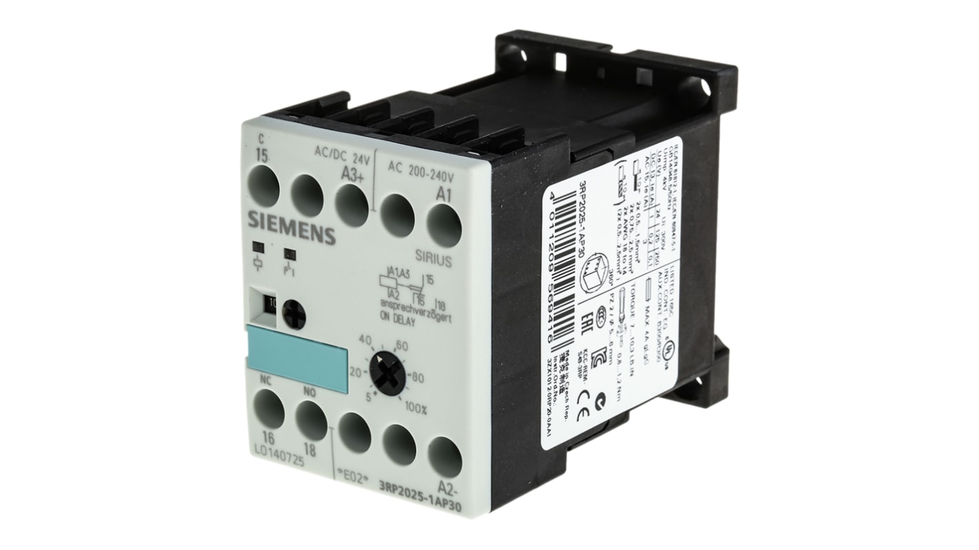 Timer Relay Szyna DIN 110 → 240 V ac, 24V ac/dc SPDT 1-stykowy Siemens SPDT 0.05 → 100 h, 0.05 →