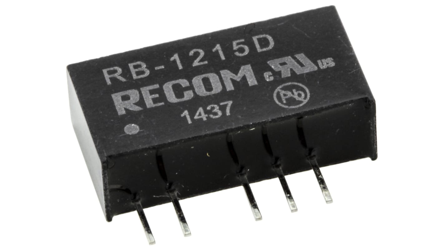 Recom RB DC-DC Converter, ±15V dc/ ±33mA Output, 10.8 → 13.2 V dc Input, 1W, Through Hole, +85°C Max Temp -40°C