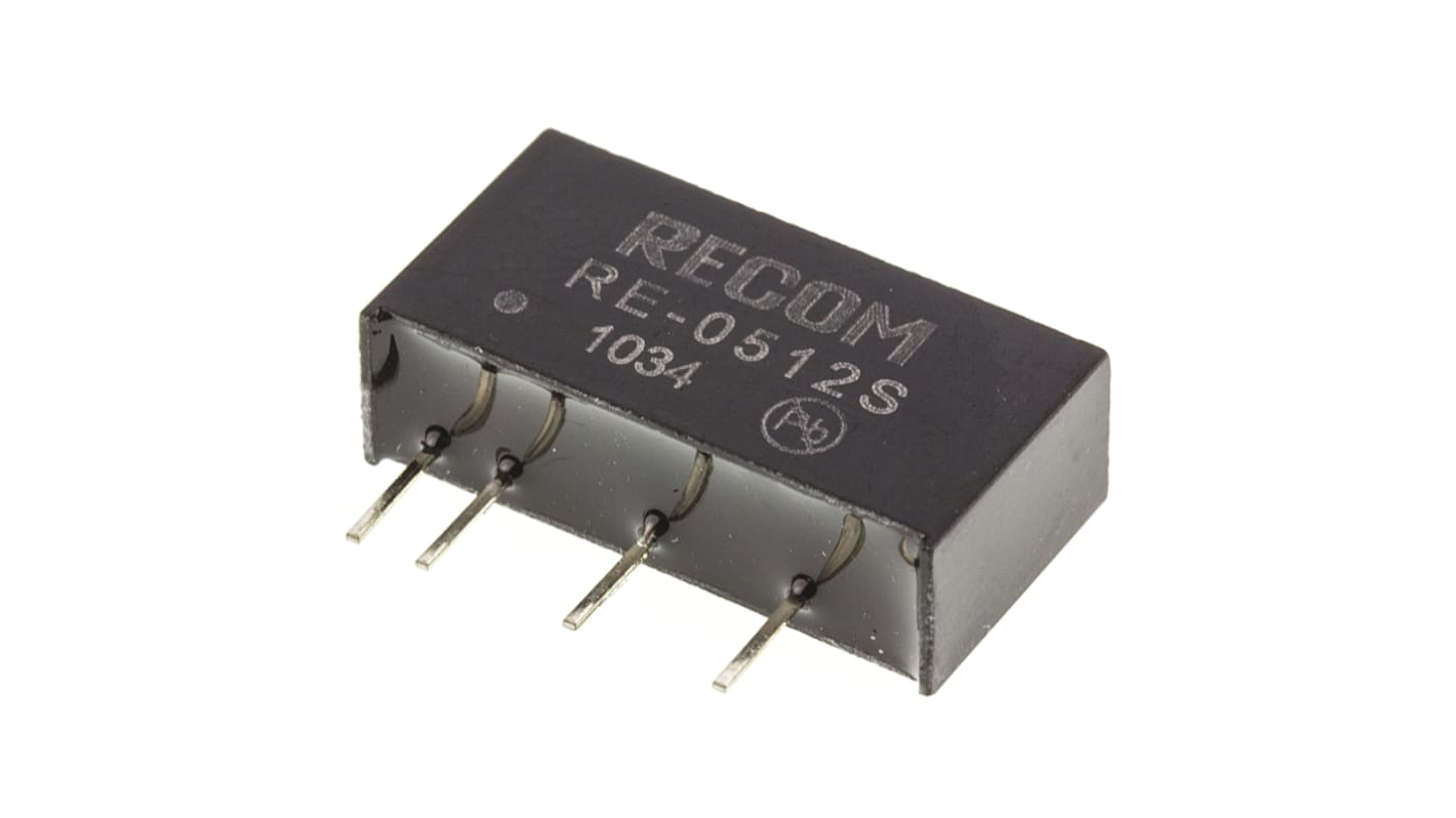 Recom RE DC-DC Converter, 12V dc/ 84mA Output, 4.5 → 5.5 V dc Input, 1W, Through Hole, +85°C Max Temp -40°C Min