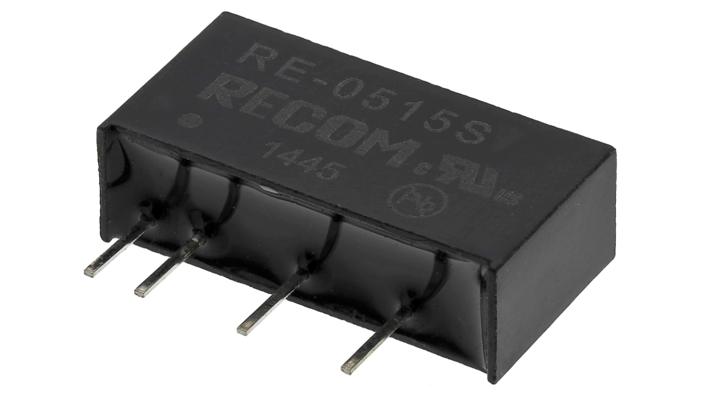 Recom RE DC/DC-Wandler 1W 5 V dc IN, 15V dc OUT / 66mA Durchsteckmontage 1kV dc isoliert