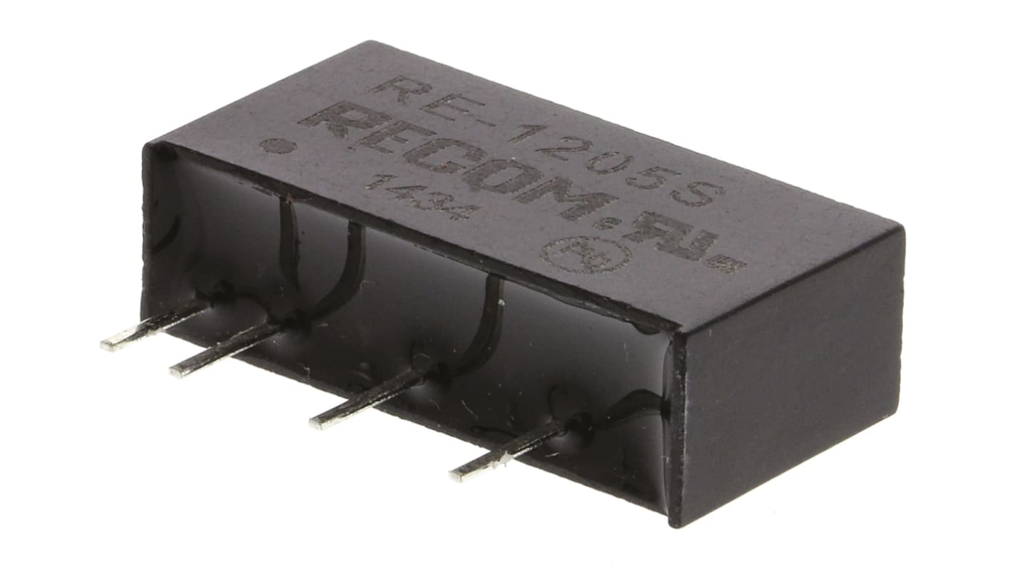 Recom RE DC-DC Converter, 5V dc/ 200mA Output, 10.8 → 13.2 V dc Input, 1W, Through Hole, +85°C Max Temp -40°C