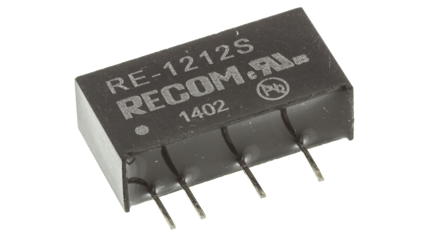 Recom RE DC-DC Converter, 12V dc/ 84mA Output, 10.8 → 13.2 V dc Input, 1W, Through Hole, +85°C Max Temp -40°C