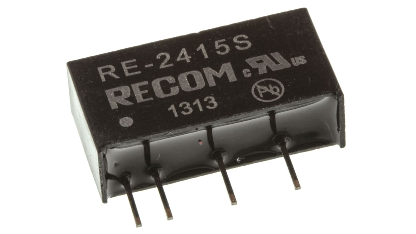 Recom RE DC-DC Converter, 15V dc/ 66mA Output, 21.6 → 26.4 V dc Input, 1W, Through Hole, +85°C Max Temp -40°C